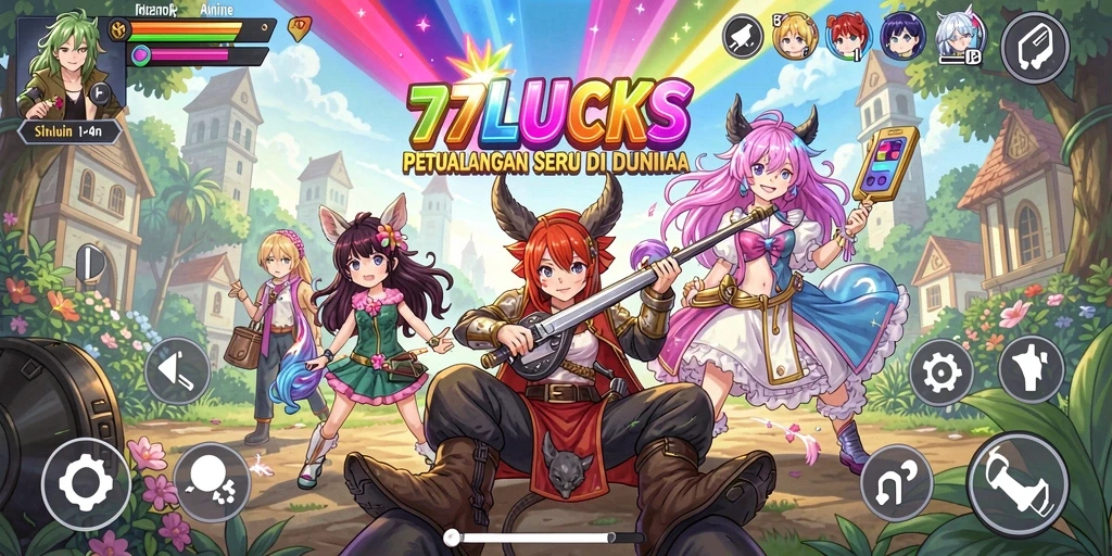 Screenshot gameplay 77LUCKS dengan karakter anime yang menawan.