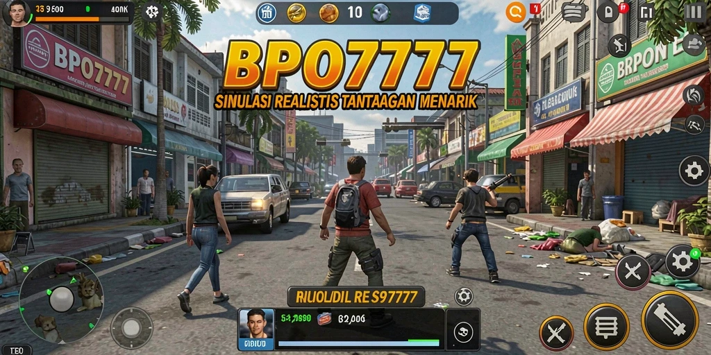 Screenshot utama BPO777 menampilkan gameplay simulasi yang menarik.
