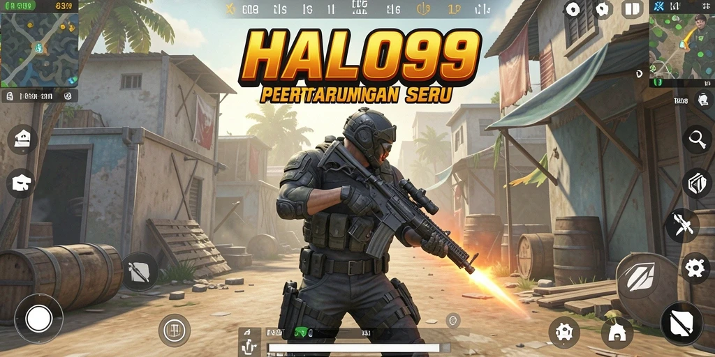 Tampilan gameplay HALO99 yang menegangkan dalam arena Battle Royale.