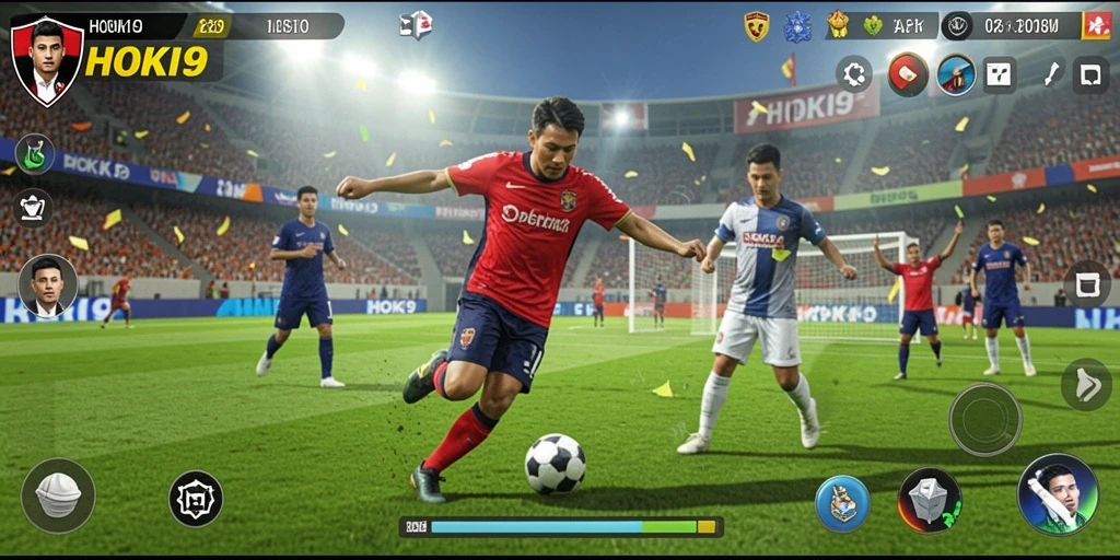 Tampilan menarik dari gameplay HOKI9 dengan aksi sepak bola nyata.