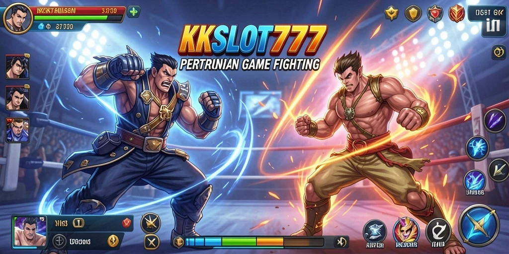 Screenshot KKSLOT777 menampilkan aksi pertarungan mendebarkan antar karakter.