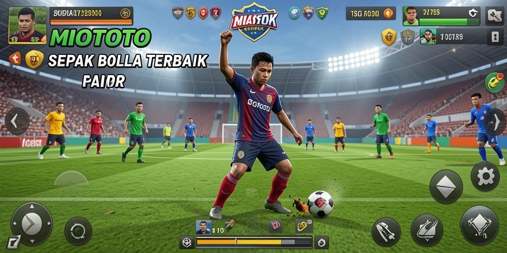 Screenshot MIOTOTO menampilkan aksi mendebarkan dalam pertandingan sepak bola.