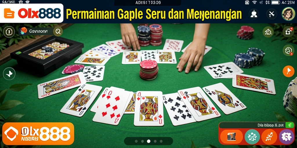 Screenshot gameplay OLX888 menampilkan suasana permainan Gaple yang seru.