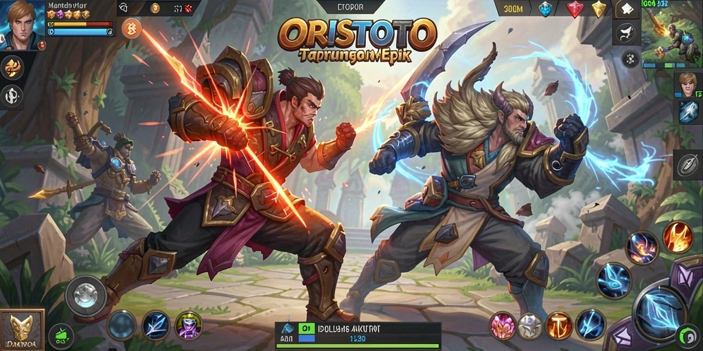 Gameplay seru dalam pertarungan MOBA ORISTOTO.