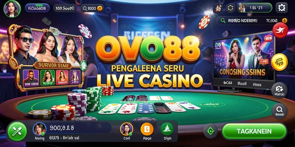 Screenshot gameplay OVO88 menampilkan dealer interaktif dalam permainan Live Casino.