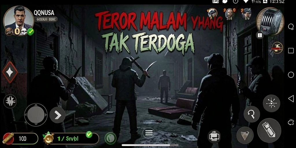 Screenshot QQNUSA menampilkan suasana mencekam dengan makhluk menyeramkan.