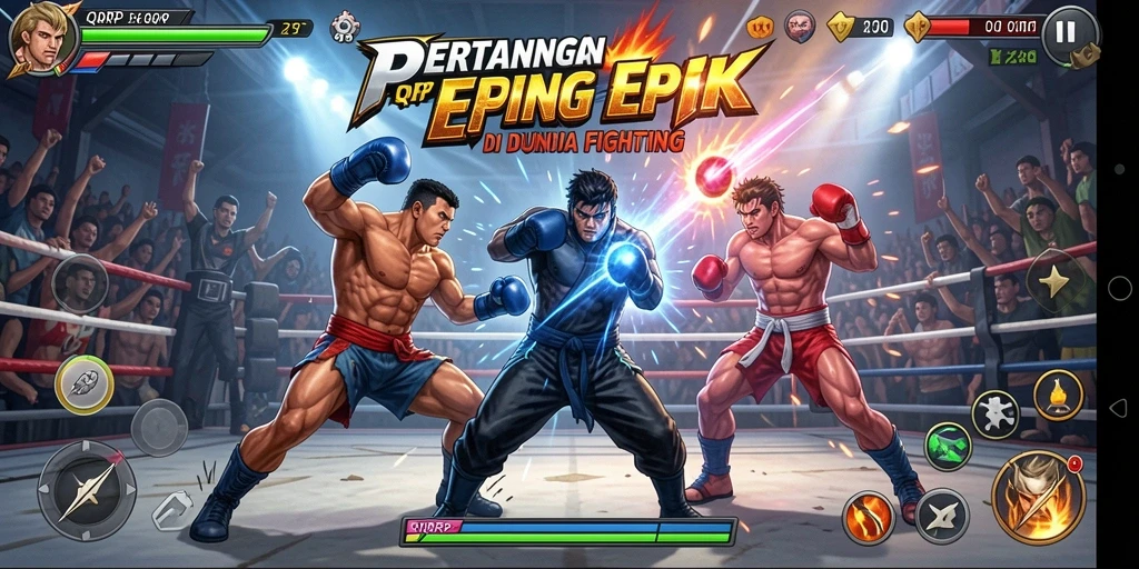 Screenshot gameplay QQRP menampilkan pertarungan intens antar karakter.