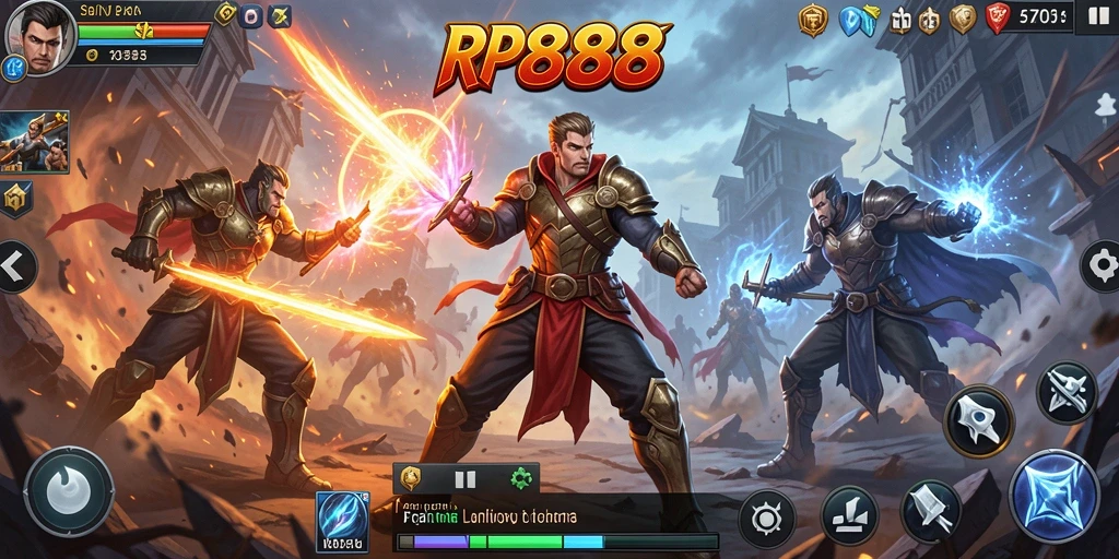 Screenshot utama RP888 yang menampilkan pertarungan seru antara karakter.