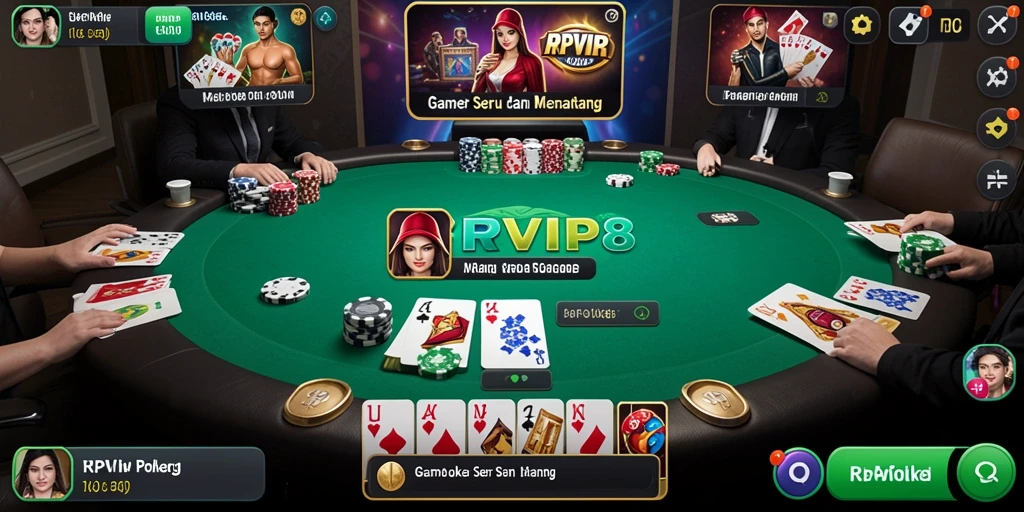 Screenshot gameplay RPVIP8 menunjukkan suasana poker yang seru.