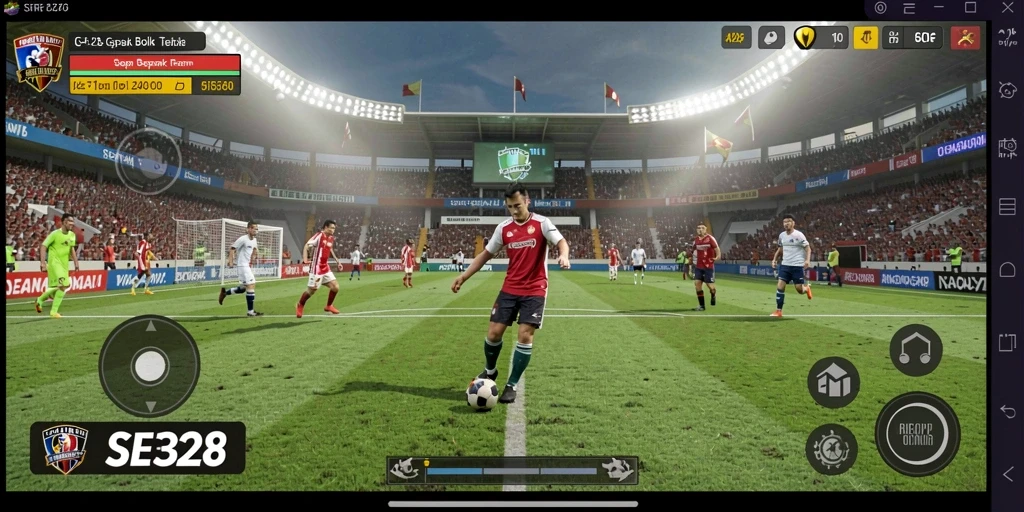 Screenshot SE328 menampilkan aksi seru dalam pertandingan sepak bola.
