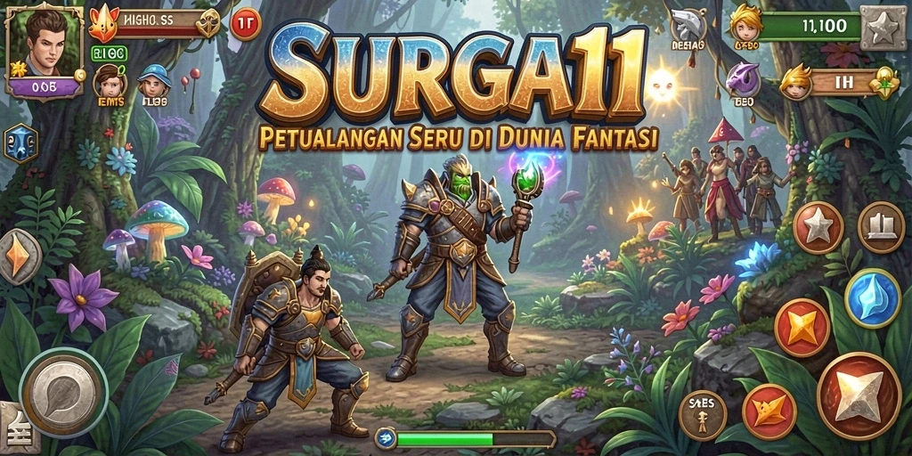 Screenshot utama SURGA11 menampilkan aksi seru dalam dunia petualangan.