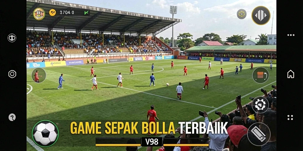 Tampilan gameplay V98 dengan aksi sepak bola yang menarik.