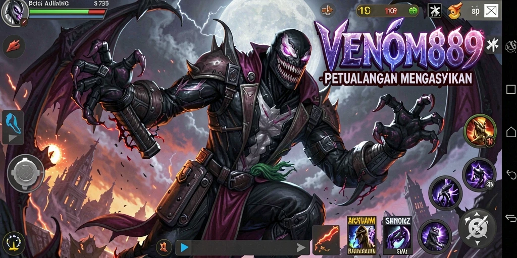 Screenshot menunjukkan aksi dinamis gameplay Arcade VENOM889.